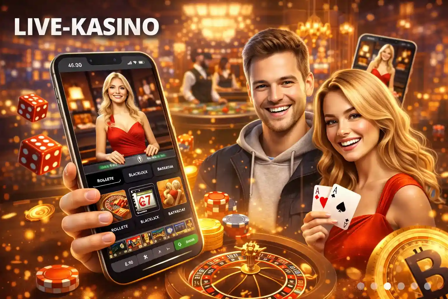 Live kasino pelit Pelaajat osallistuvat live rulettiin ja blackjackiin mobiililaitteella